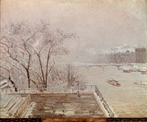 Ochtend bij het Louvre, sneeuweffect door Camille Jacob Pissarro
