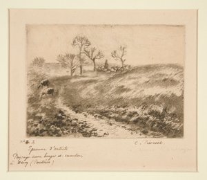 Landschap met herder en schapen in Osny door Camille Pissarro