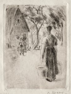 Boerin met emmers door Camille Pissarro