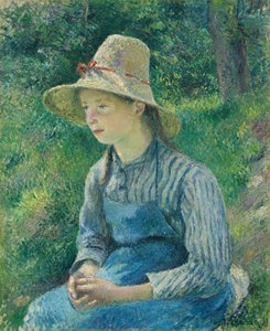 Boerenmeisje met een Strohoed door Camille Pissarro