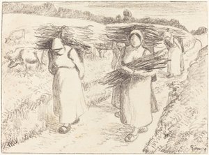 Boeren die Stokken Dragen door Camille Pissarro