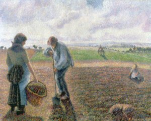 Boeren in het veld, Eragny door Camille Jacob Pissarro