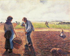 Boeren in het veld, Eragny door Camille Pissarro