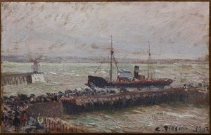 Schip dat de haven van Le Havre binnenkomt door Camille Jacob Pissarro