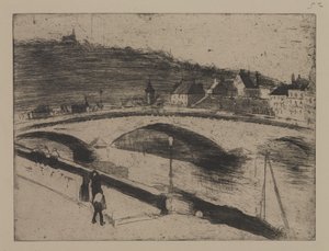 Stenen brug in Rouen door Camille Jacob Pissarro