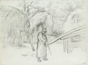 Studie van een vrouwelijke boer die een hooibaal draagt op de boerderij in Foucault, ca. 1875