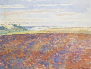 Studie van een landschap met een geploegd veld, Eragny-sur-Epte, ca. 1886-1890