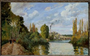 De oevers van de Oise in Pontoise Schilderij door Camille Pissarro door Camille Jacob Pissarro