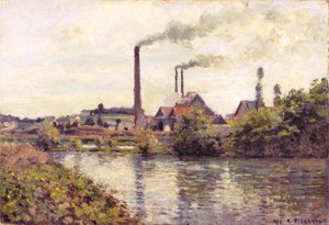 De fabriek in Pontoise door Camille Jacob Pissarro