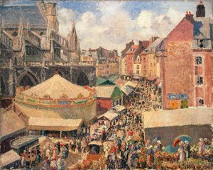 De Kermis in Dieppe, Zonnige Ochtend door Camille Pissarro