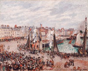 De Vismarkt, Dieppe: Grijs Weer, Ochtend door Camille Pissarro