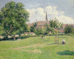 Het huis van de dove vrouw en de klokkentoren in Eragny door Camille Pissarro