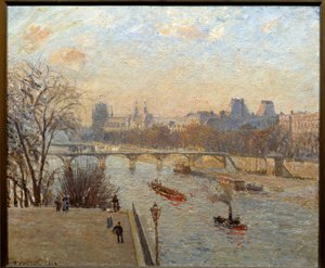 Het Louvre en de Pont des Arts in Parijs door Camille Jacob Pissarro
