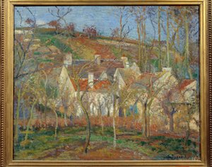 De rode daken, hoek van het dorp, winter door Camille Pissarro