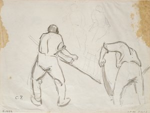 Drie studies van een mannelijke oogster, c1870s door Camille Pissarro