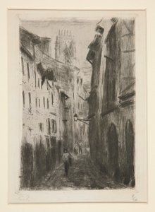 Een straat in Rouen (Rue des Arpents) door Camille Pissarro