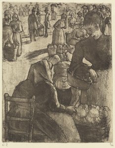 Groentemarkt in Pontoise door Camille Pissarro