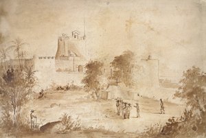 Uitzicht op een Militaire Vesting, Christiansfort, Charlotte Amalie, St Thomas, West-Indië door Camille Jacob Pissarro