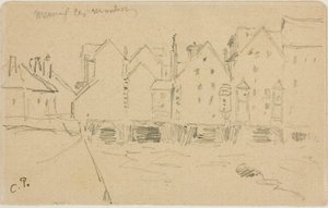 Watermolens in Meaux door Camille Pissarro