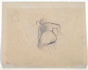 Knielende vrouw (recto); Twee boerinnen knielend (verso)