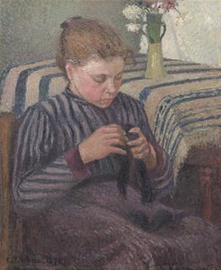 Vrouw die repareert door Camille Pissarro