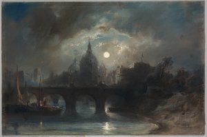 Uitzicht op een Stad bij Nacht door Camille Roqueplan