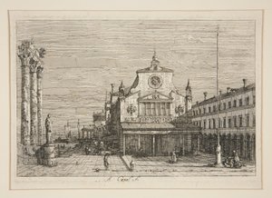 Imaginaire weergave van S. Giacomo di Rialto door Canaletto (Giovanni Antonio Canal)