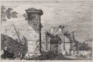 Landschap met verwoeste monumenten, uit de serie Vedute (Gezichten) door Canaletto (Giovanni Antonio Canal)