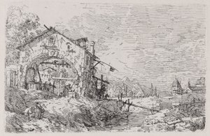 Landschap met een Vrouw bij een Put, uit de serie Vedute (Gezichten) door Canaletto (Giovanni Antonio Canal)