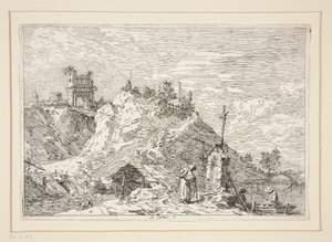 Landschap met de Pelgrim in Gebed, uit de serie Vedute (Gezichten) door Canaletto (Giovanni Antonio Canal)