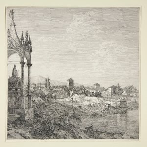 Zicht op een stad met een bisschop door Canaletto (Giovanni Antonio Canal)