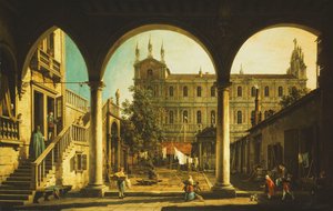 Een Capriccio van de Scuola di San Marco, Venetië, vanaf het Palazzo Grifalconi-Loredan door Giovanni Antonio Canal