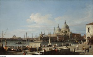 Naar Canaletto - Venetië de Dogana en Santa Maria della Salute vanaf de Molo, ca. 1740 - 1760 door Canaletto