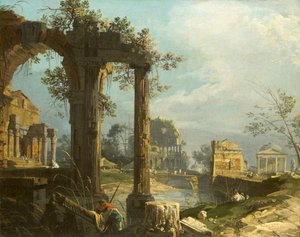 Canaletto - Een capriccio met ruïnes 1742-44 door Canaletto