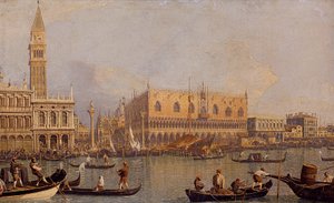 Italiaans: Veduta del Palazzo Ducale di Venezia Uitzicht op het hertogelijk paleis in Venetië door Canaletto