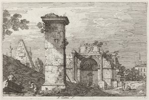 Landschap met Vernielde Monumenten [rechts], c. 1735-1746 door Canaletto