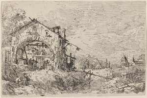 Landschap met een vrouw bij een put, ca. 1735-1746 door Canaletto