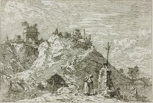 Landschap met de Pelgrim in Gebed, uit Vedute door Canaletto