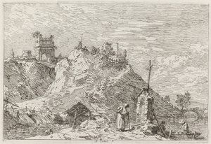Landschap met de pelgrim in gebed door Canaletto