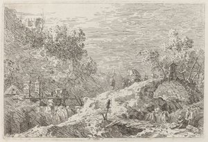 Berglandschap met vijf bruggen, ca. 1735-1746 door Canaletto
