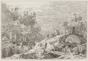 Berglandschap met Vijf Bruggen, ca. 1735-1746 door Canaletto