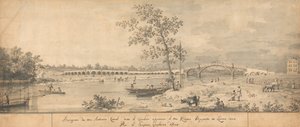 Oude Waltonbrug gezien vanaf de kust van Middlesex door Canaletto