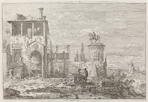 Het Ruitermonument [rechtsboven], ca. 1735-1746 door Canaletto