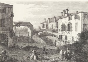 De Sloten bij Dolo, een ovaalvormig bassin met boten in het midden, gebouwen aan weerszijden, 1735-46