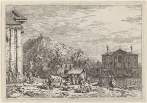 De Markt in Dolo, ca. 1735-1746 door Canaletto
