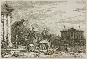 De markt in Dolo, uit Vedute door Canaletto