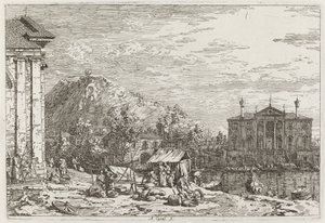 De markt in Dolo [linksonder], ca. 1735-1746 door Canaletto