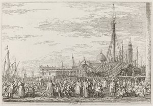 De markt op de Molo [linksboven], ca. 1735-1746 door Canaletto