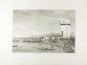 De toren van Malghera, van Vedute door Canaletto