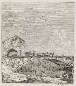 De wagen die over een brug gaat door Canaletto